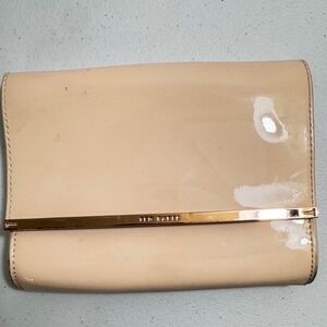 Ted Baker Patent Leather‎ Clutch Bag Pale Pink Rose Gold Chain Detail OLDSTOCK